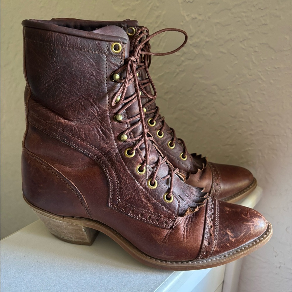 Vintage  Capezio Kiltie 2 toned Brown Leather Boots Women’s 7.5 Riding Western - Picture 3 of 9